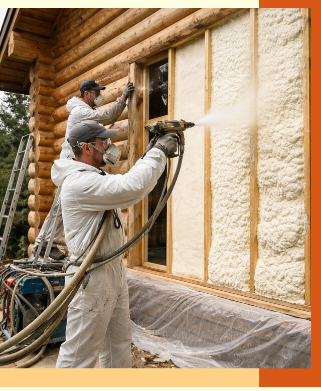 Утепление деревянного дома ППУ в зиме от 4296 руб/м2 | ТепломастерЗма — под ключ