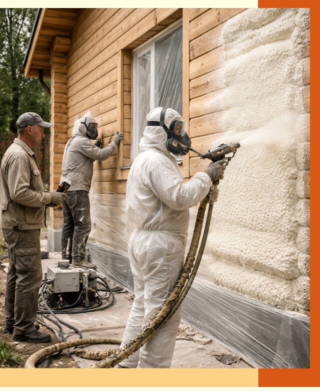 Утепление дома из бруса ППУ в зиме от 3938 руб/м2 под ключ | ТепломастерЗма