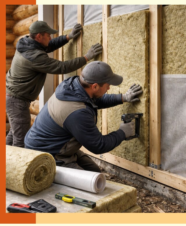 Утепление бревенчатого дома под ключ в зиме