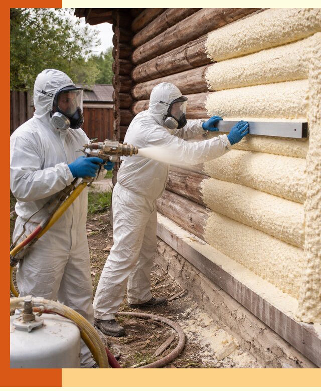 Утепление бревенчатого дома ППУ в зиме эффективной изоляцией