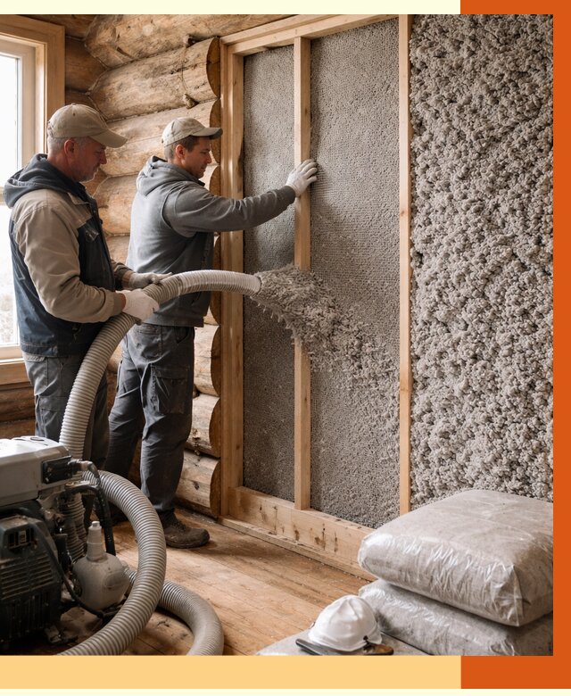 Утепление бревенчатого дома эковатой в зиме от 2813 руб. | ТепломастерЗма