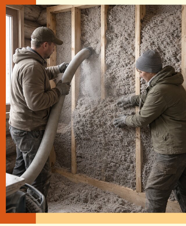 Утепление бревенчатого дома эковатой в зиме