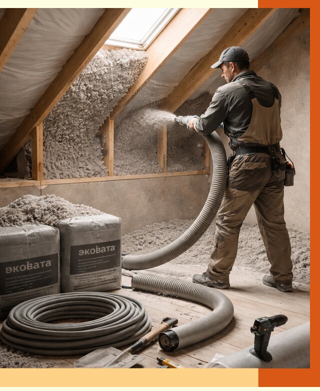 Утепление мансарды эковатой в зиме от 2250 руб/м2 — монтаж, задувка, цена | ТепломастерЗма