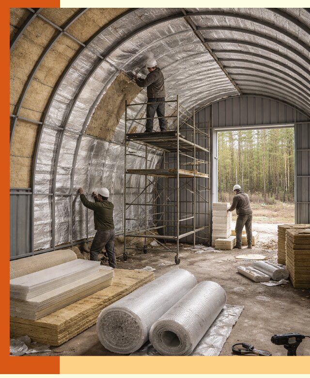Утепление арочного ангара под ключ в зиме