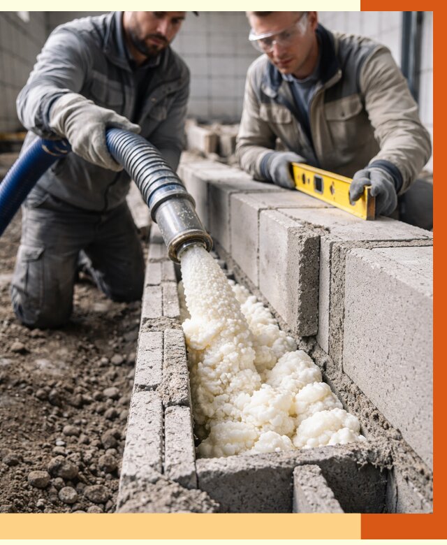 Заполнение колодцевой кладки ППУ в зиме от 4296 руб. за м2 | ТепломастерЗма