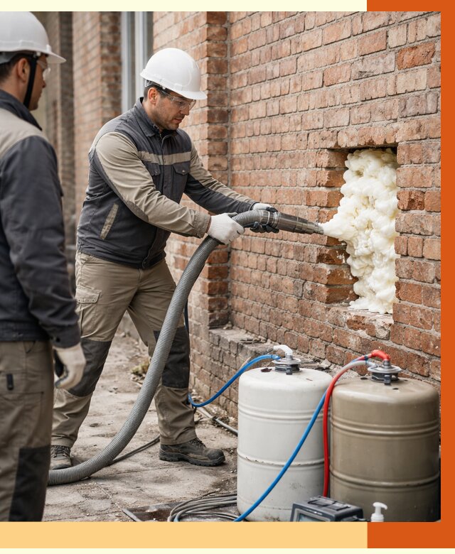 Заливка ППУ в пустоты кирпичной стены в зиме от 2813 руб. | ТепломастерЗма