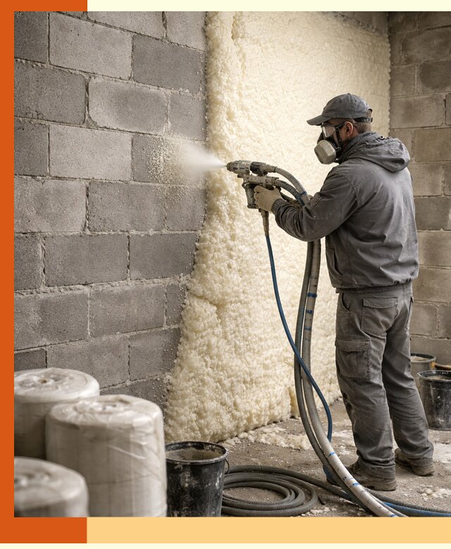 Утепление блочной стены ППУ в зиме качественно и надёжно