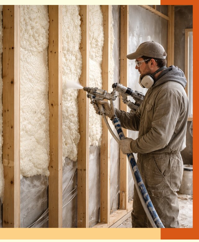 Утепление каркасной стены ППУ в зиме от 4347 руб./м2 под ключ | ТепломастерЗма