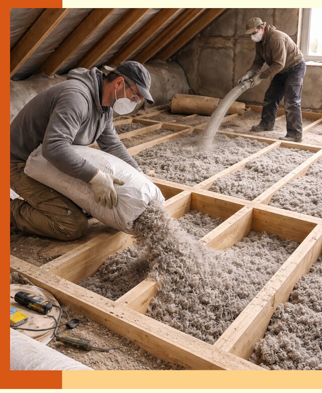 Заполнение полостей чердачного перекрытия в зиме качественно и надёжно