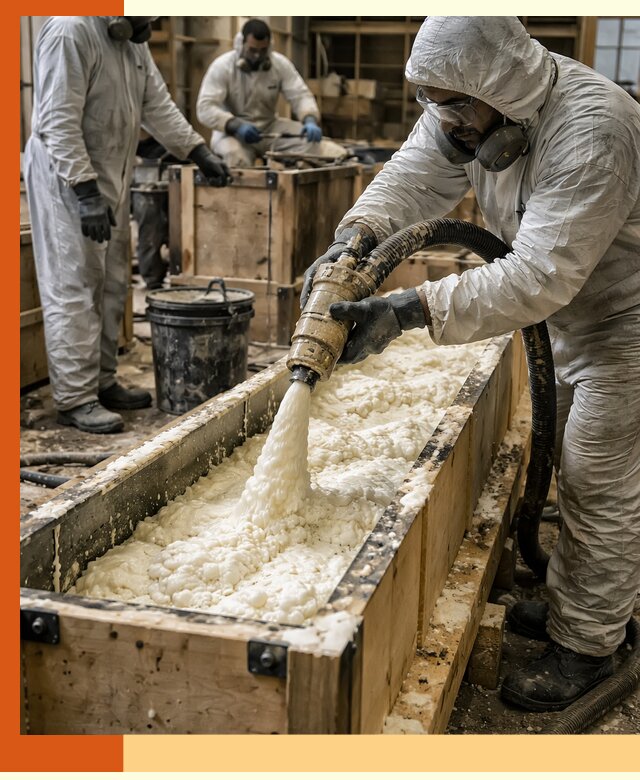 Заливка пенополиуретана в формы для утепления в зиме