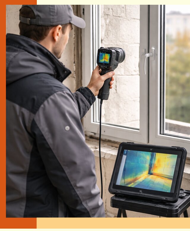 Тепловизионное обследование дома в зиме для выявления утечек тепла