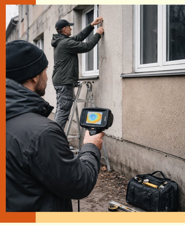Тепловизионное обследование фасада в зиме для выявления дефектов