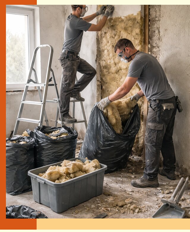 Демонтаж старого утеплителя и вывоз отходов в зиме