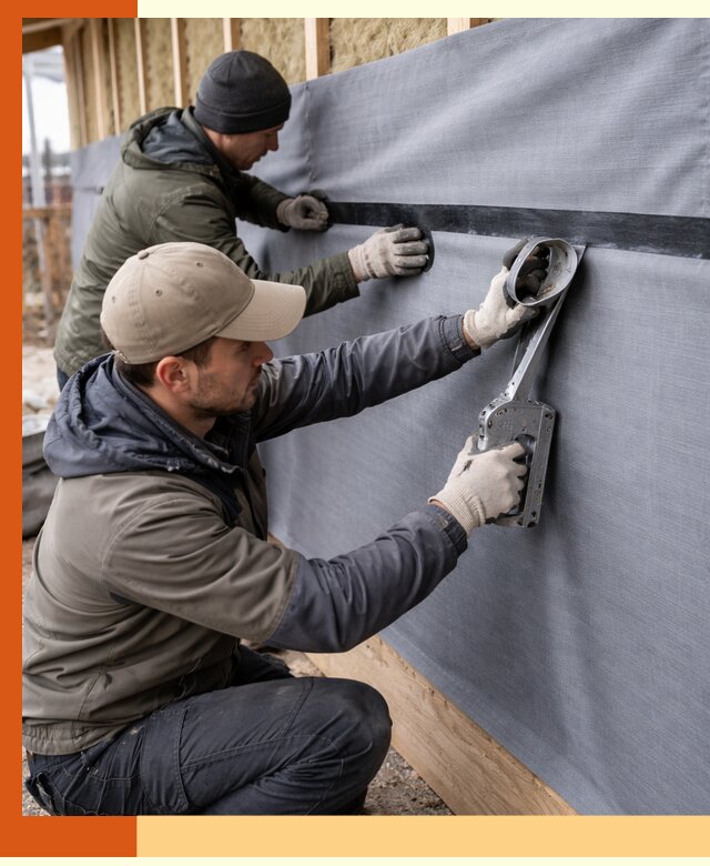 Монтаж ветроизоляции зданий и конструкций в зиме