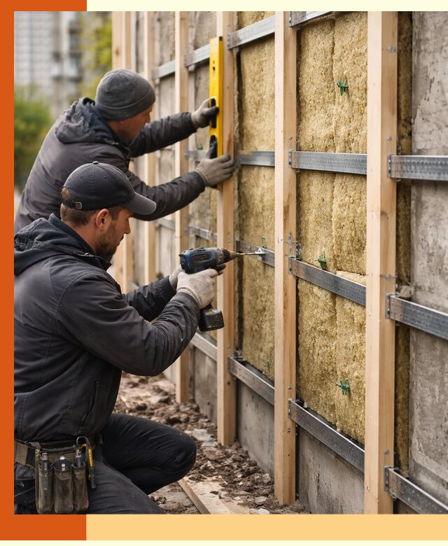 Монтаж обрешетки под утепление зданий и квартир в зиме